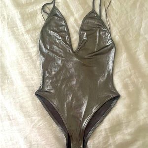 TOPSHOP Metallic Silver Strappy Bodysuit